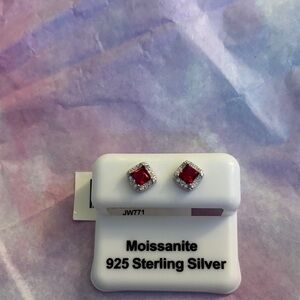 Moissanite Sterling Silver Red  Ruby Stud Earrings